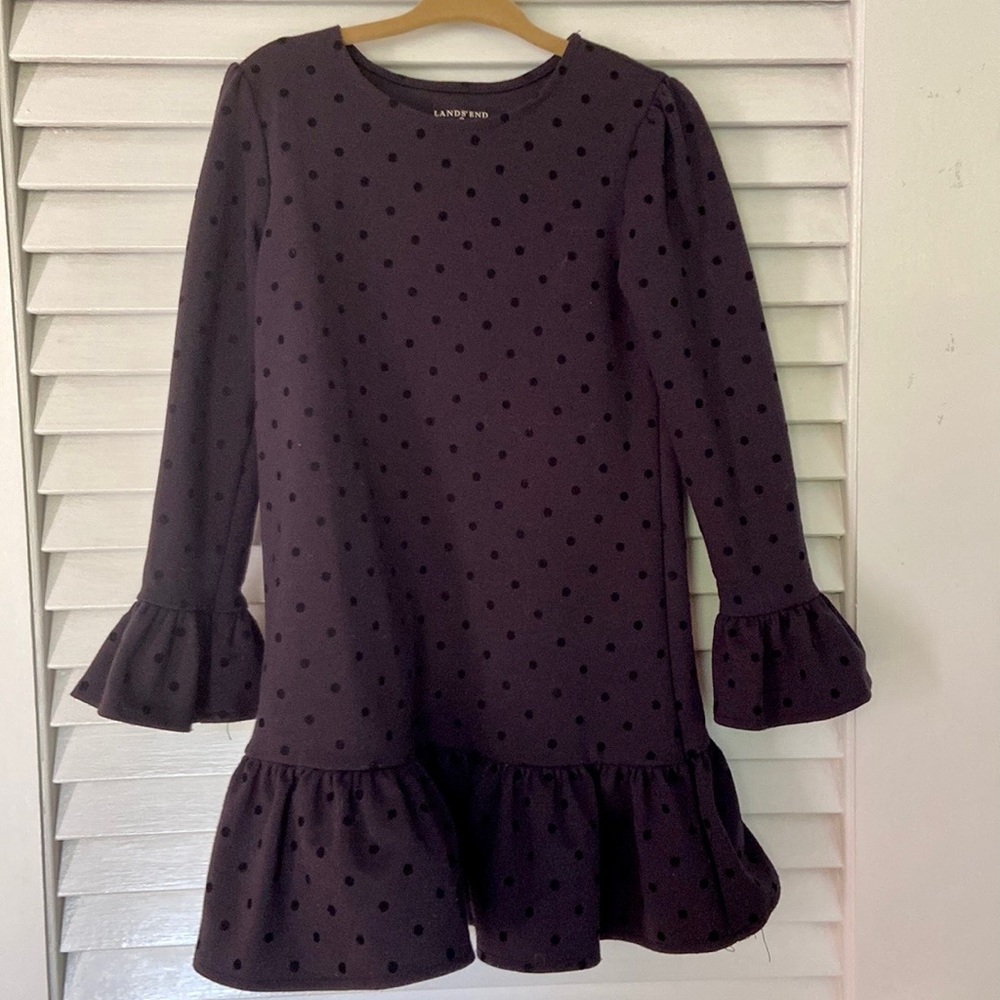 EUC Lands End Toddler Girls Black Ruffle Polka Dot Dress size 4